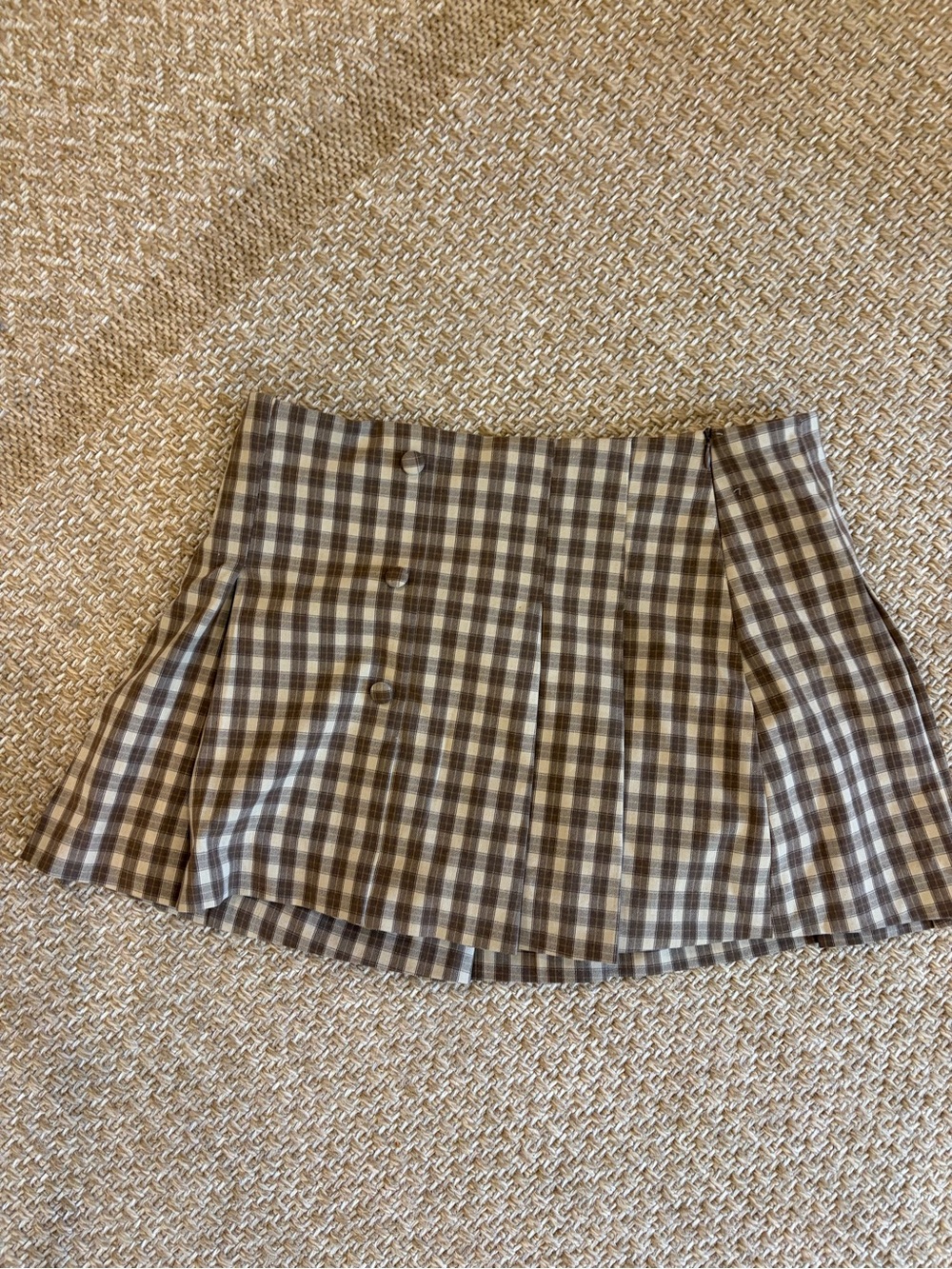 Plaid Pleated Mini Skirt in Brown and Cream Zara